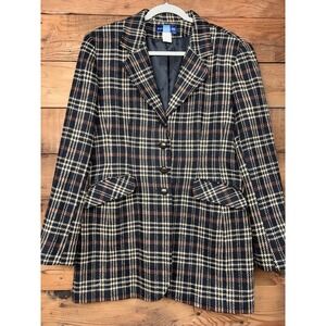 Pursuits Ltd Blazer Womens 12 100% Wool Plaid Longline Lined